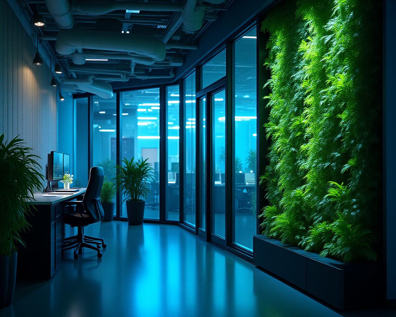 Modern sustainable office lighting in a green tech facility